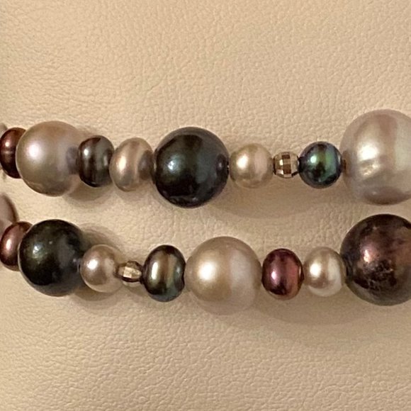 Rich Multi-colored Two-strand Pearl Stretch Bracelet, 6"-9" - Picture 6 of 11